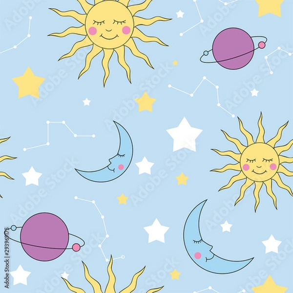 Obraz Cute space seamless pattern. Cartoon style