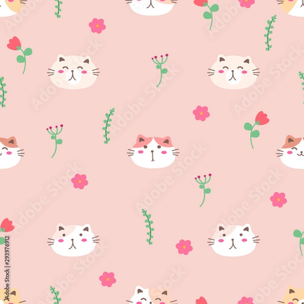Fototapeta Cute cat seamless pattern background. Vector illustration.