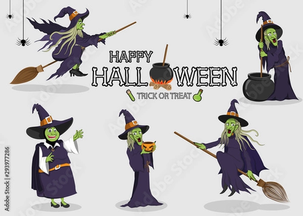 Obraz collection set of halloween monster costume Witch
