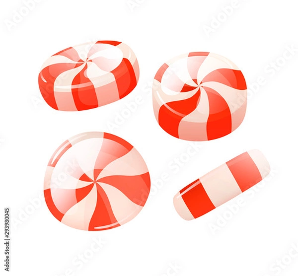 Obraz Vector stripped red white peppermint round candies