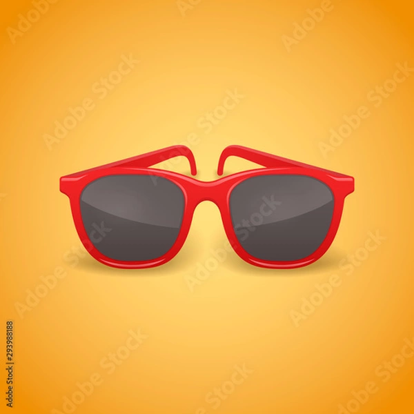 Obraz Red realistic sunglasses isolated on yellow background. Vector illustration.