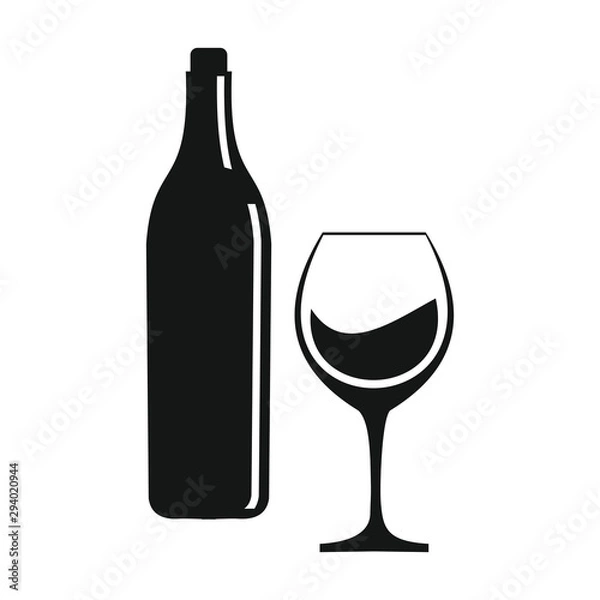 Fototapeta Wine glass and bottle icon vector illustration sign