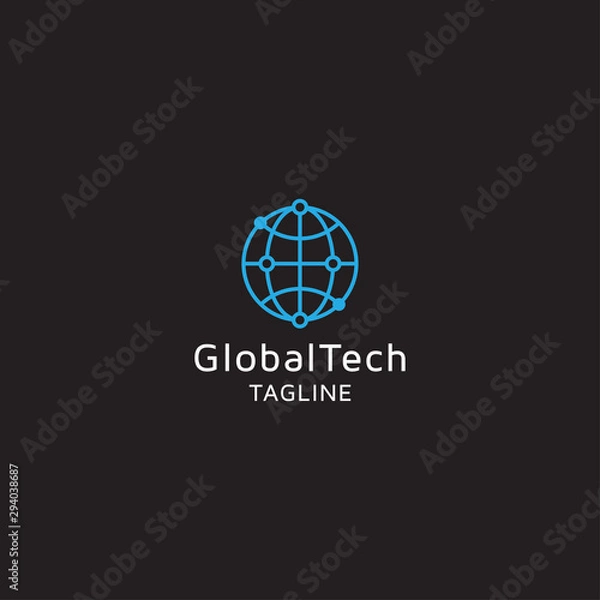 Fototapeta Global Tech Logo Icon Design Template. Simple, Modern, Blue, Data, Connect Vector