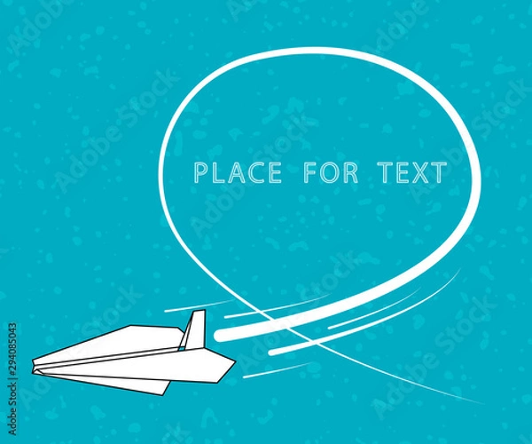 Fototapeta Flying white creative origami paper airplane on grunge background. Vector conceptual illustration, Travel, Leisure, Business. Space for text.
