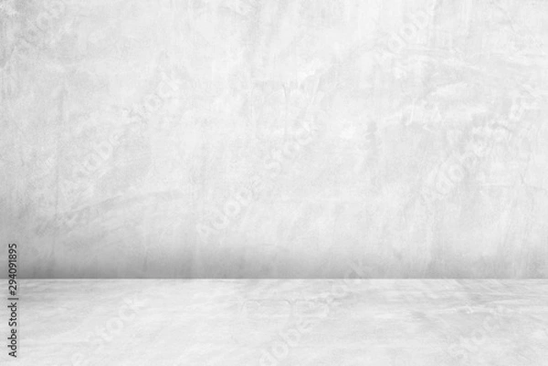 Fototapeta Room empty of cement floor with gray room cement or concrete wall texture background and sun light.