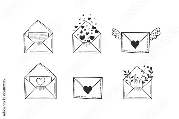Obraz A set of envelopes. Vector illustration of hands in doodle style. Drawings of letters