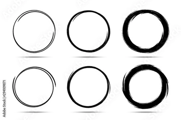 Fototapeta Ręcznie rysowane okręgi szkic zestaw ramek. Koło linii bazgroły. Doodle okrągłe okrągłe logo elementy projektu rysowane pędzlem. Kolekcja sztuki abstrakcyjnej wektor.
