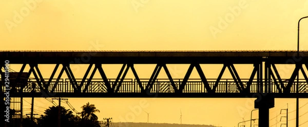 Fototapeta Silhouette Abstract overpass at sunset. Background Street photo.