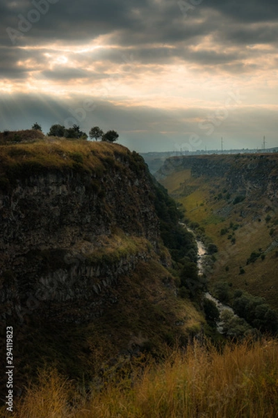 Fototapeta sunset in the mountains and a river in Armenia