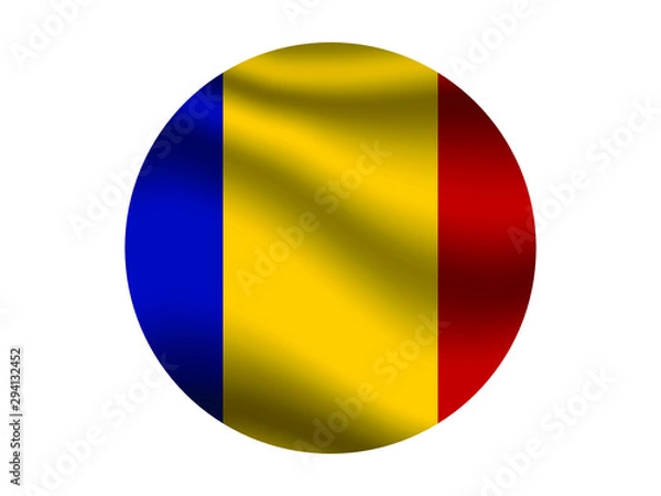 Fototapeta Romania Waving national flag with inside sticker round circke isolated on white background. original colors and proportion. Vector illustration, from countries flag set