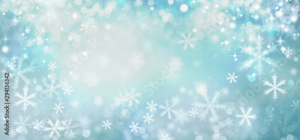 Obraz Christmas blue background with snow, holiday illustration