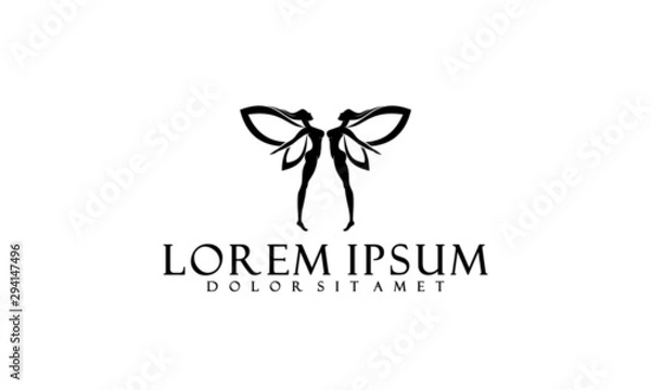 Obraz Twins fairy logo template with woman flying wings symbol in flat design monogram illustration