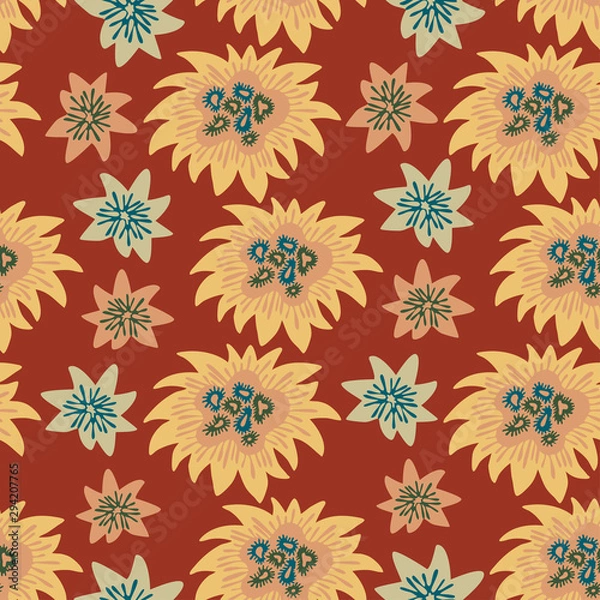 Fototapeta Seamless pattern with the image of abstract plants. Vector illustration.