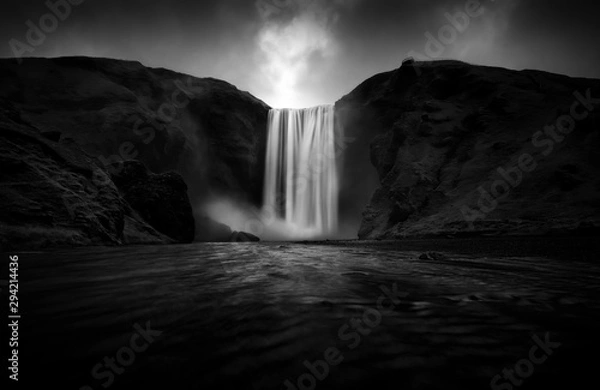 Obraz Black and white view to stunning Skogafoss waterfall