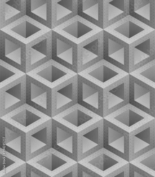 Obraz Neutral gray cubes isometric seamless pattern. Vector geometric tileable background.