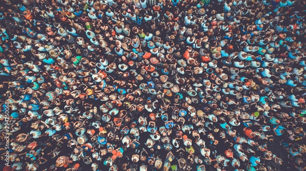 Obraz People crowd texture background. Bird eye view. Toned.