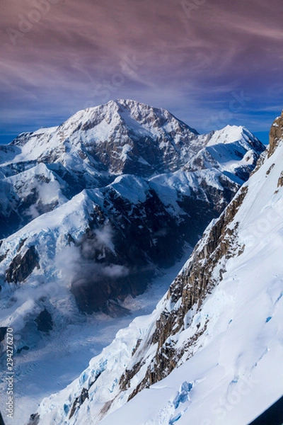 Fototapeta Higher than clouds - areal view of Mount McKinley glaciers, Alaska