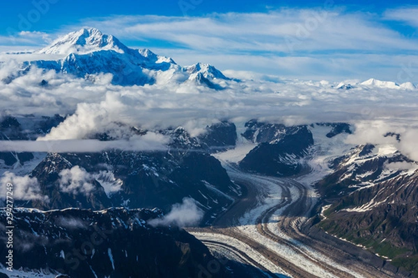 Fototapeta Higher than clouds - areal view of Mount McKinley glaciers, Alaska