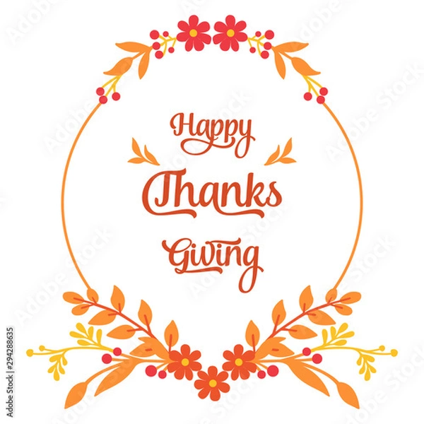 Fototapeta Ornate of card thanksgiving, with shape of autumn leaves frame background. Vector