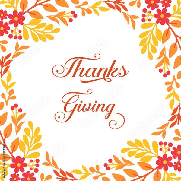 Fototapeta Texture of card thanksgiving, with vintage autumn leaf floral frames. Vector
