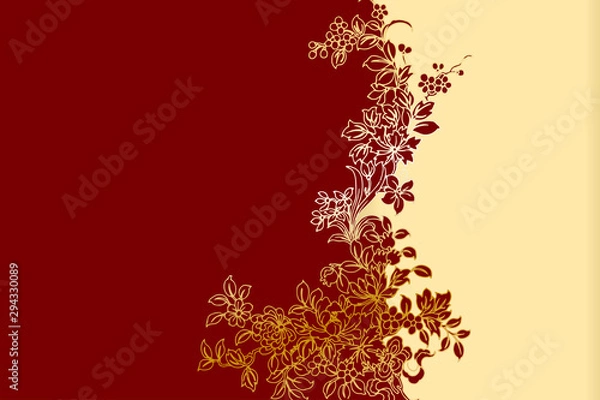 Fototapeta The Chinese Red And Golden Floral Background Template 