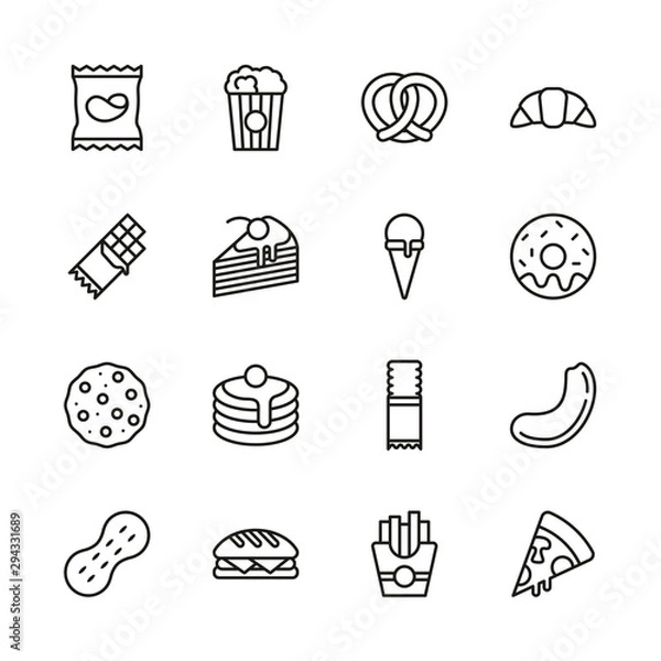 Obraz Snack Or Junk Food Icons Thin Line Set