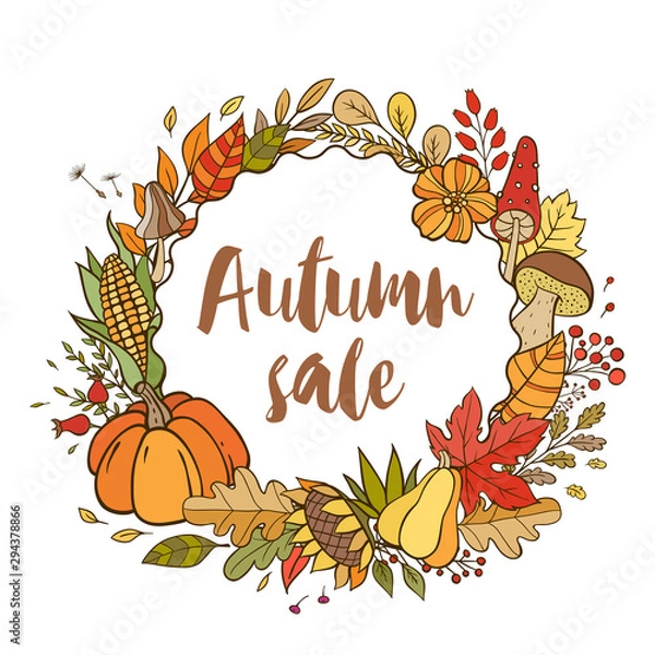 Fototapeta Hand drawn vector doodle autumn banner