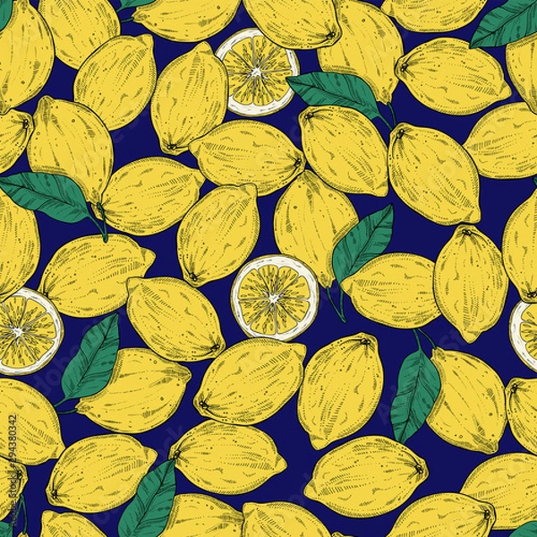 Obraz Seamless pattern of hand drawn lemons, vector