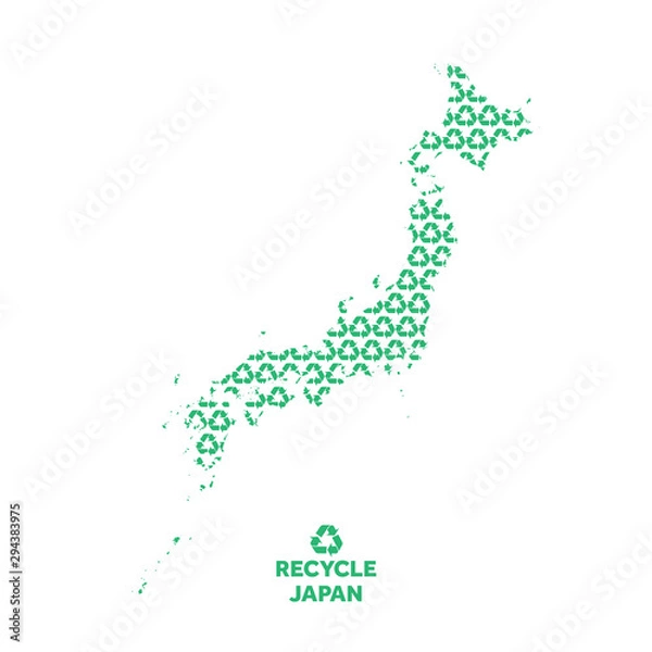 Fototapeta Japan map made from recycling symbol. Environmental concept