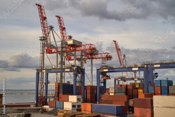 Fototapeta industrial port with containers