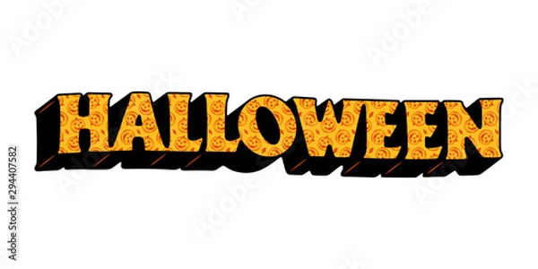 Fototapeta HALLOWEEN TEXT WITH PUMPKIN PATTERN COLOR WHITE BACKGROUND