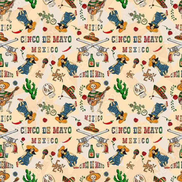 Fototapeta contour color 3 illustration of a seamless Mexican theme for design