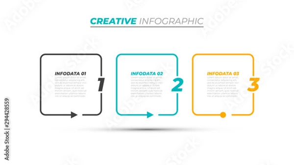 Fototapeta Thin line flat design element with square and number options. Business concept with 3 steps, processes. Vector template.