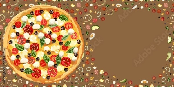 Obraz Tasty wholesome food. Real hot pizza. Vector