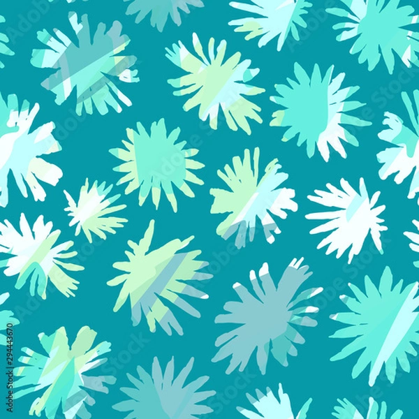 Fototapeta Vector seamless floral pattern on green blue background. Abstract grunge background with colorful brush strokes.