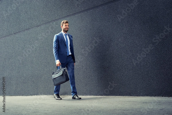 Obraz Walking business man with briefcase.