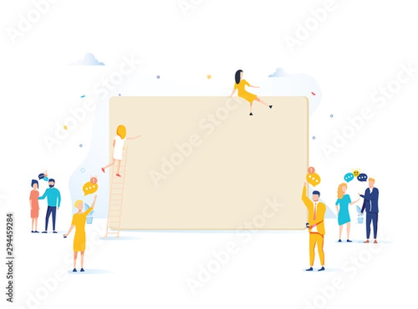 Fototapeta Friends template illustration of diverse friend groups talking with empty copy space sign. Colorful people collaboration