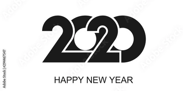 Fototapeta  inscription in curved font 2020 on the background. Graphic design with the words happy new year. Vector illustration