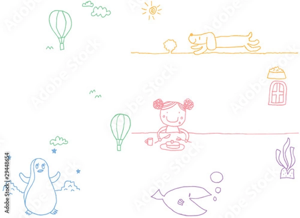 Obraz ほのぼのした子供の落書き風イラスト