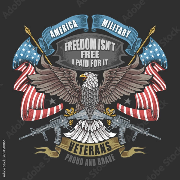 Fototapeta AMERICA EAGLE USA FLAG AND WEAPON ARTWORK FOR VETERANS DAY, MEMORIAL DAY, AND INDEPENDENCE DAY VECTOR WITH EDITABLE LAYERS