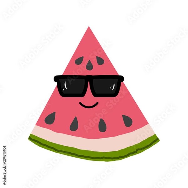 Fototapeta Vector illustration of watermelon slice with sunglasses on white.
