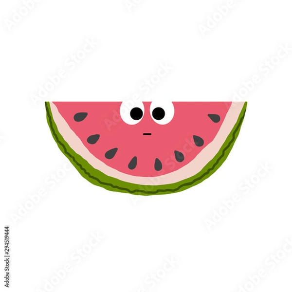 Fototapeta Vector illustration of cut watermelon character on white.
