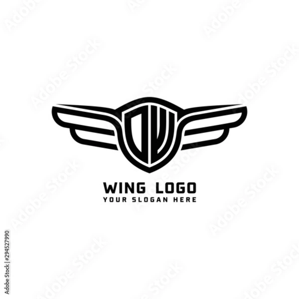 Fototapeta DW initial logo wings, abstract letters in the middle of black