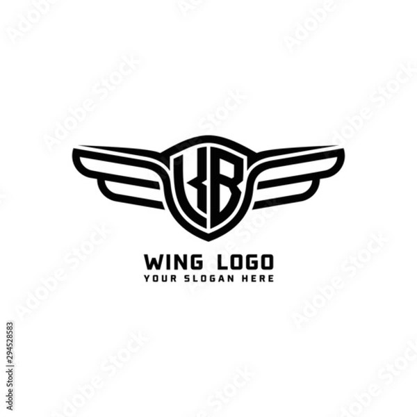 Fototapeta KB initial logo wings, abstract letters in the middle of black