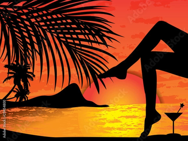 Obraz Vector tropical beach sunset