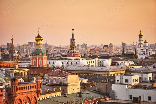 Fototapeta View of Moscow historical center from the roof after sunset