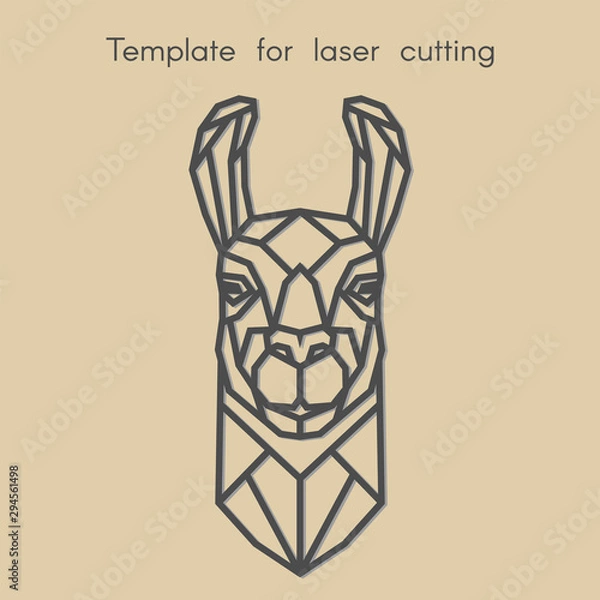 Obraz Template animal for laser cutting. Abstract geometric head lama for cut. Stencil for decorative panel of wood, metal, paper. Vector illustration.