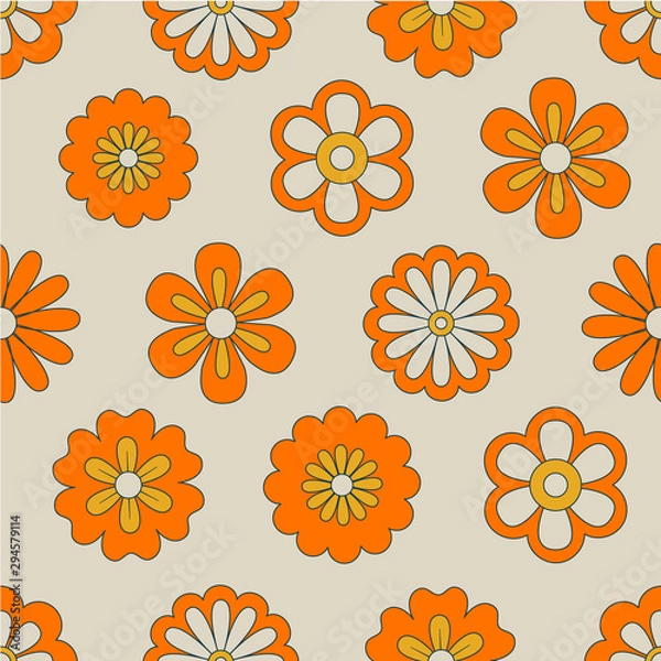 Fototapeta Abstract illustration on orange backdrop. Vintage vector botanical illustration. Floral wallpaper. Textile design texture. Summer bright background. Seamless leaf pattern. Spring floral background.