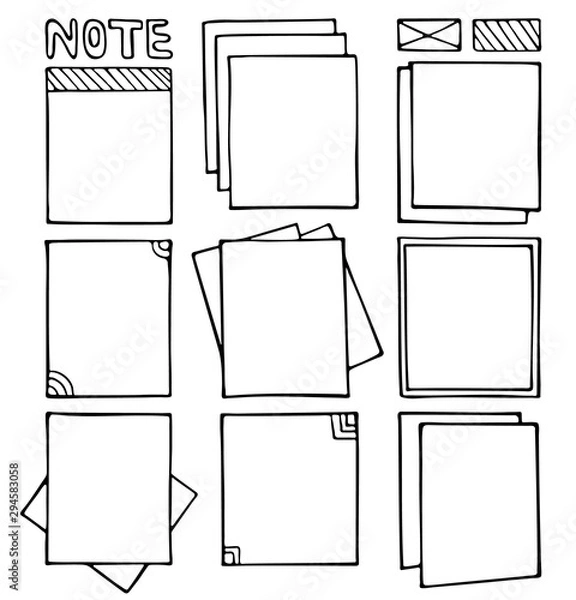 Fototapeta Bullet journal hand drawn vector frames for notebook, diary and planner. Set of sketch stickers, different note papers. Doodle banners isolated on white background.