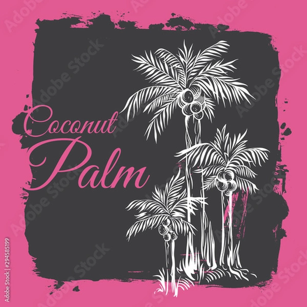 Fototapeta Exotic Grunge Poster with Hand Drawn Group of Palm Trees